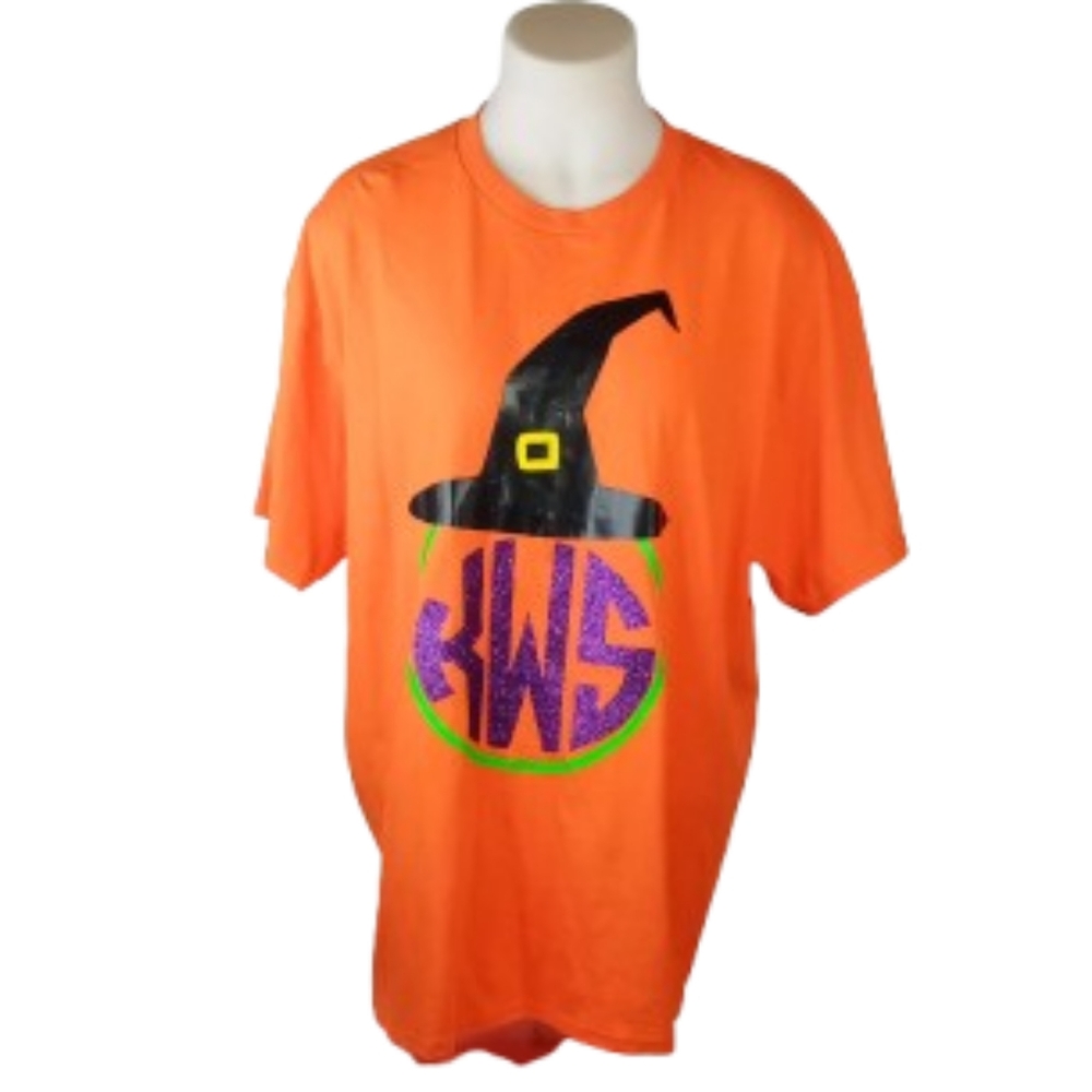 Gildan Heavy Cotton Orange Black Monogram T-shirt Sz XL